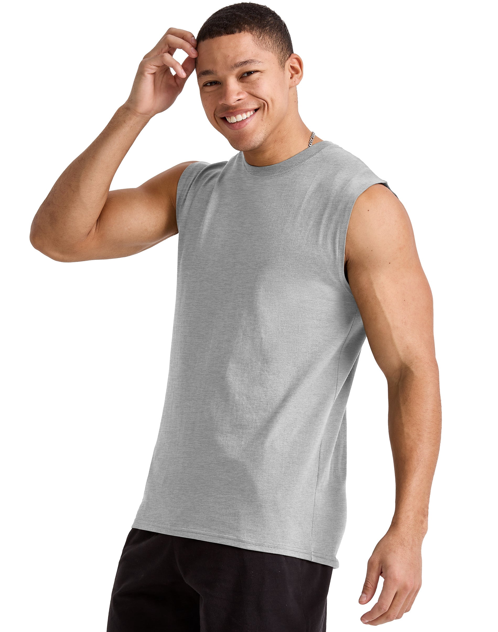 Hanes Essentials Men's Muscle Tank Sleeveless Tee Workout Gym Crewneck Midweight