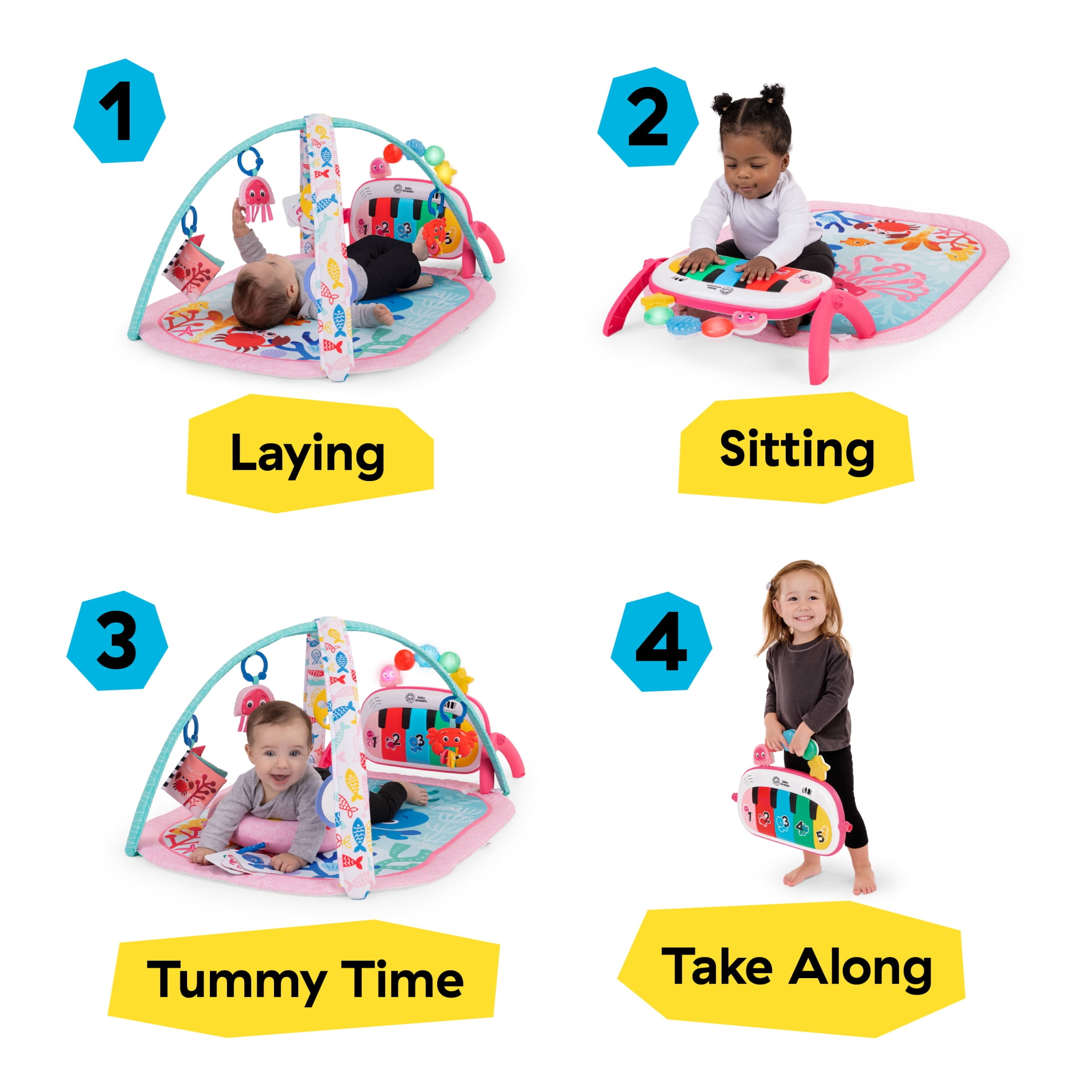 Baby Einstein 4-in-1 Kickin’ Tunes Jellyfish Jamboree Music & Language Discovery Gym, Pink, 0+ Months