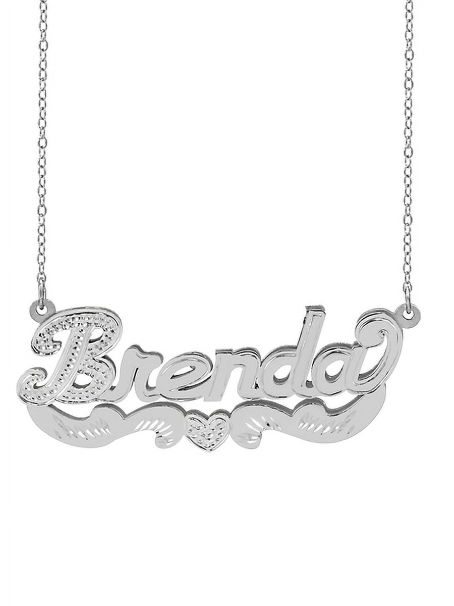 Personalized Name Necklace with Beading and Rhodium on First Initial and Heart on Tail