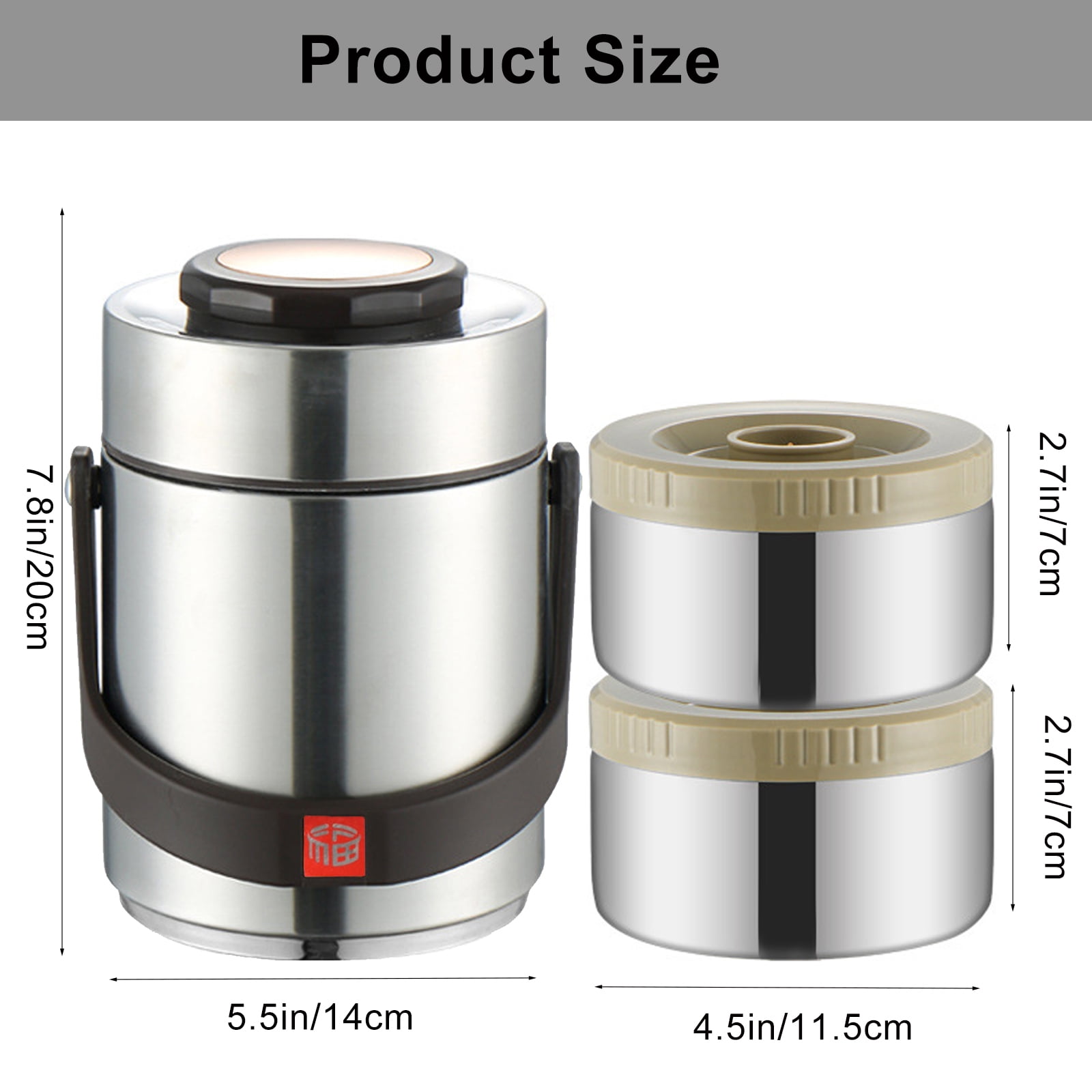 2-Tier Stackable Insulated Food Jar ,1.5L Bento Lunch Box, Stainless Steel Food Container for School Office Picnic（Silvery）