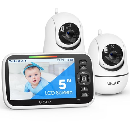 UKSUP Baby Monitor with 2 Cameras and Audio- Video Baby Monitor with 960ft Long Range, Remote Pan-Tilt-Zoom, Night Vision, Temperature Sensor, 2-Way Talk, 8 Lullabies, 30-Hour Battery & No WiFi C27