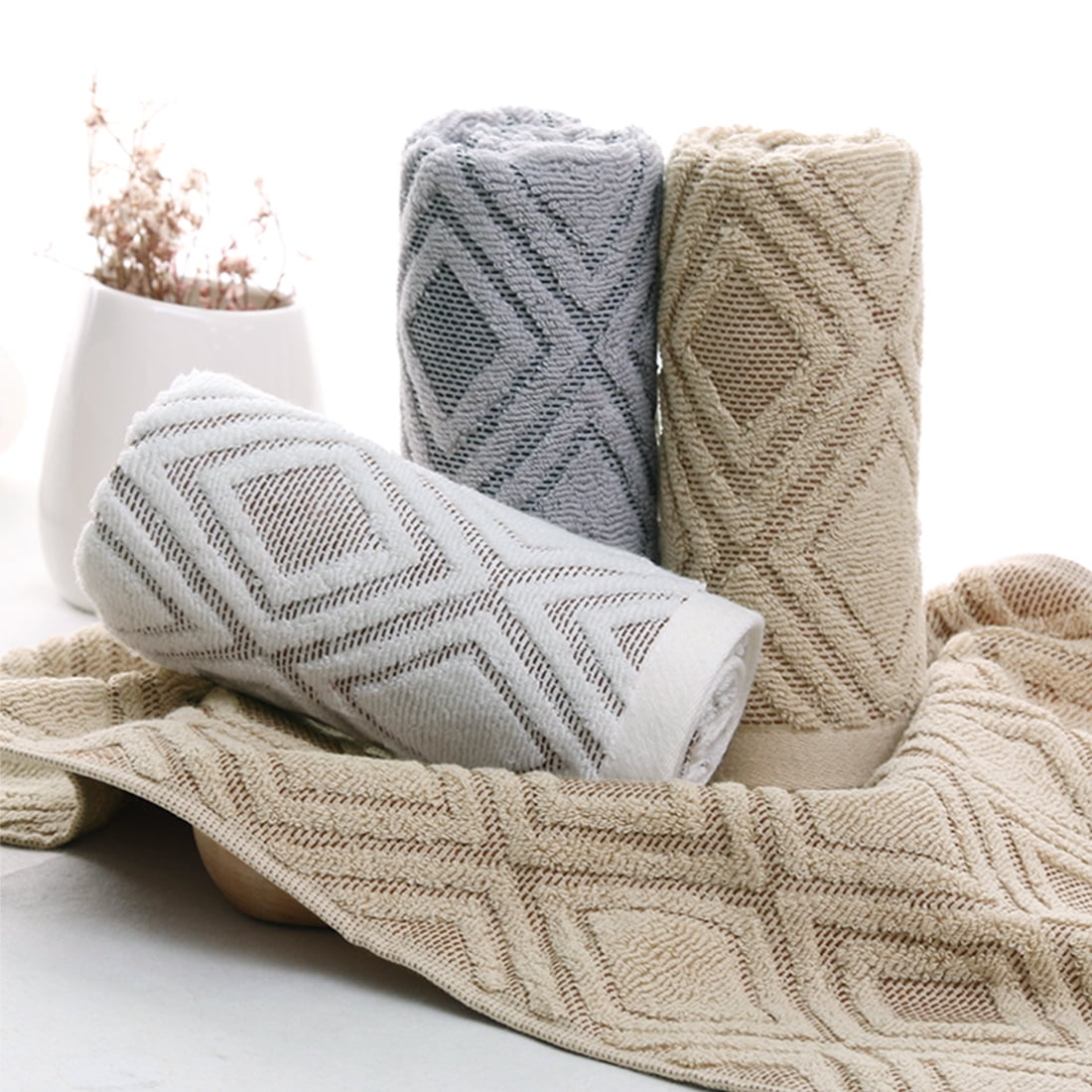 LQCrafK 100% Cotton Diamond Pattern Hand Towels for Bathroom Set of 4 (Beige Brown)