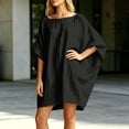 thumbnail image 5 of ChaoHeng Cotton Dress for Women Dresses for with Sleeves Batwing Solid Crew Neck Pocket Loose Tunic Summer Black S, 5 of 5