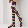 thumbnail image 3 of Qarigey Paquete de 2 calcetines a rayas de talla grande hasta el muslo, transpirabilidad, apariencia única y flexible, calcetines antideslizantes, Medias vistoso, 3 of 6