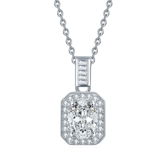 1.5CT Moissanite Pendant Necklace Chain D Color VVS1 18K White Gold Plated 925 Sterling Silver Moissanite Necklace for Women 40 5CM