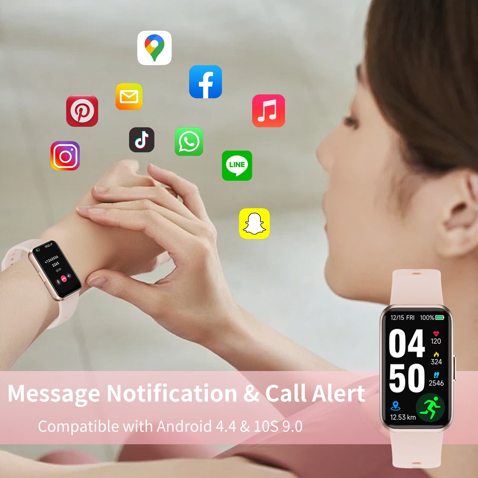 1.47" Fitness Tracker Smartwatch for Women Men with Multiple Sport Modes Step Counter Bluetooth Calls (Make/Answer) IP68 Waterproof, Fitness Tracker Compatible with Android/iOS, for Gifts, Pink