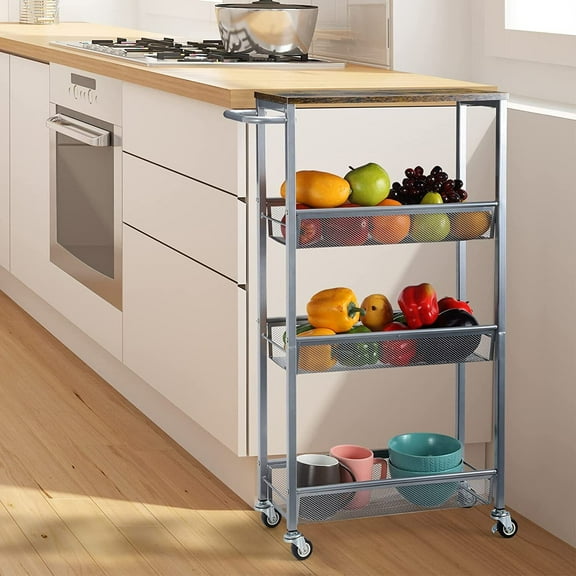 4 Tier Slim Storage Cart Kitchen Narrow Cart Shelving Unit Rolling Cart w/Handle