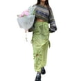 thumbnail image 3 of VISgogo Falda larga para mujer, cintura elástica con cordón de flores, faldas de lápiz de color sólido ahuecadas, S/M/L VISgogo  moda, 3 of 9
