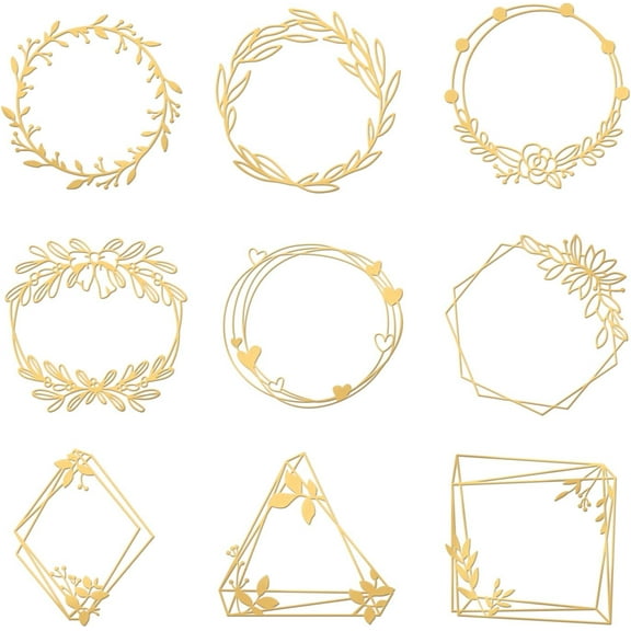 9Pcs Geometric Pattern Golden Metal Sticker Self Adhesive Metal Sticker Metal Energy Stickers for Scrapbooks DIY Resin Crafts Phone & Water Bottle Decoration - 1.6 Inch