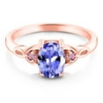 thumbnail image 2 of Gem Stone King 18K Rose Gold Plated Silver Blue Tanzanite and Pink Lab Grown Diamond 3-Stone Rings for Women | 1.24 Cttw | Gemstone December Birthstone | Oval 8X6MM | Size 5, 6, 7, 8, 9 | Size 7, 2 of 4