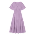 thumbnail image 5 of Tqcoqu Women's Casual Summer Dress V Neck Short Sleeve Flowy Stretchy Comfort Fit for Daily Wear Work Midi Dresses,Purple,Women's S-XXL, 5 of 7