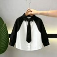 thumbnail image 2 of Fozruso Boys Long Sleeve Button Up Shirts, Kids Classic Collared Dress Shirts with Patchwork Design Back to School Clothes, 2 of 5