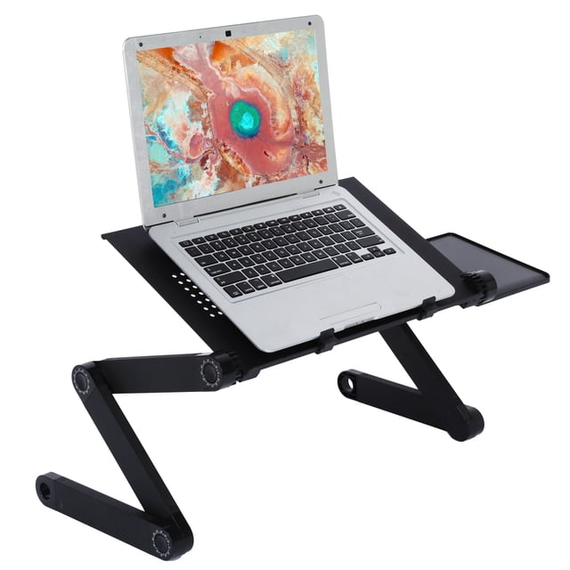 AMONIDA Bureau pour Ordinateur Portable avec Plateau pour Souris, Support Pliable Réglable en Alliage d'Aluminium, Accessoires pour Ordinateur Portable