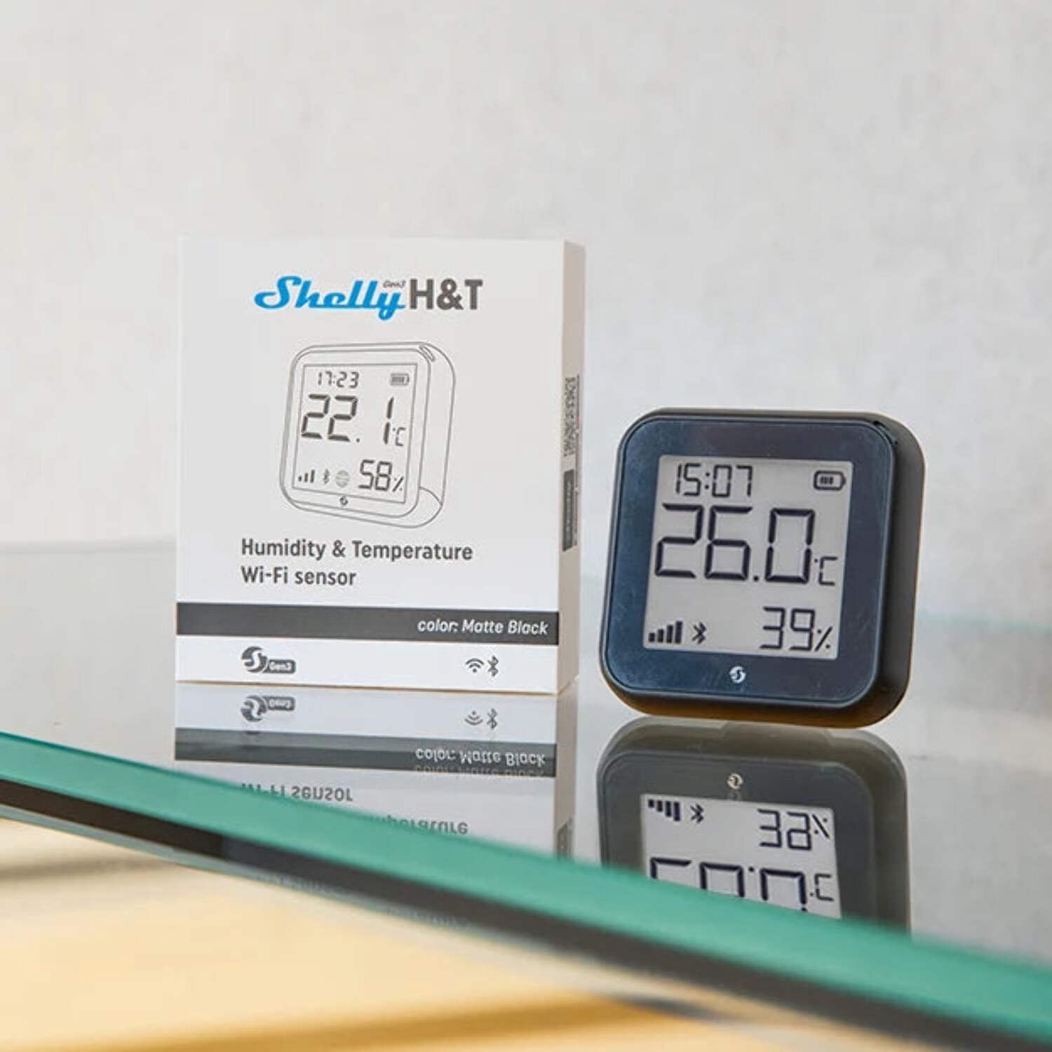 Shelly H&T Gen 3 | Wi-Fi & Bluetooth Temperature | Humidity Sensor & Weather Station (Wall Mountable, No Hub Required) | Black