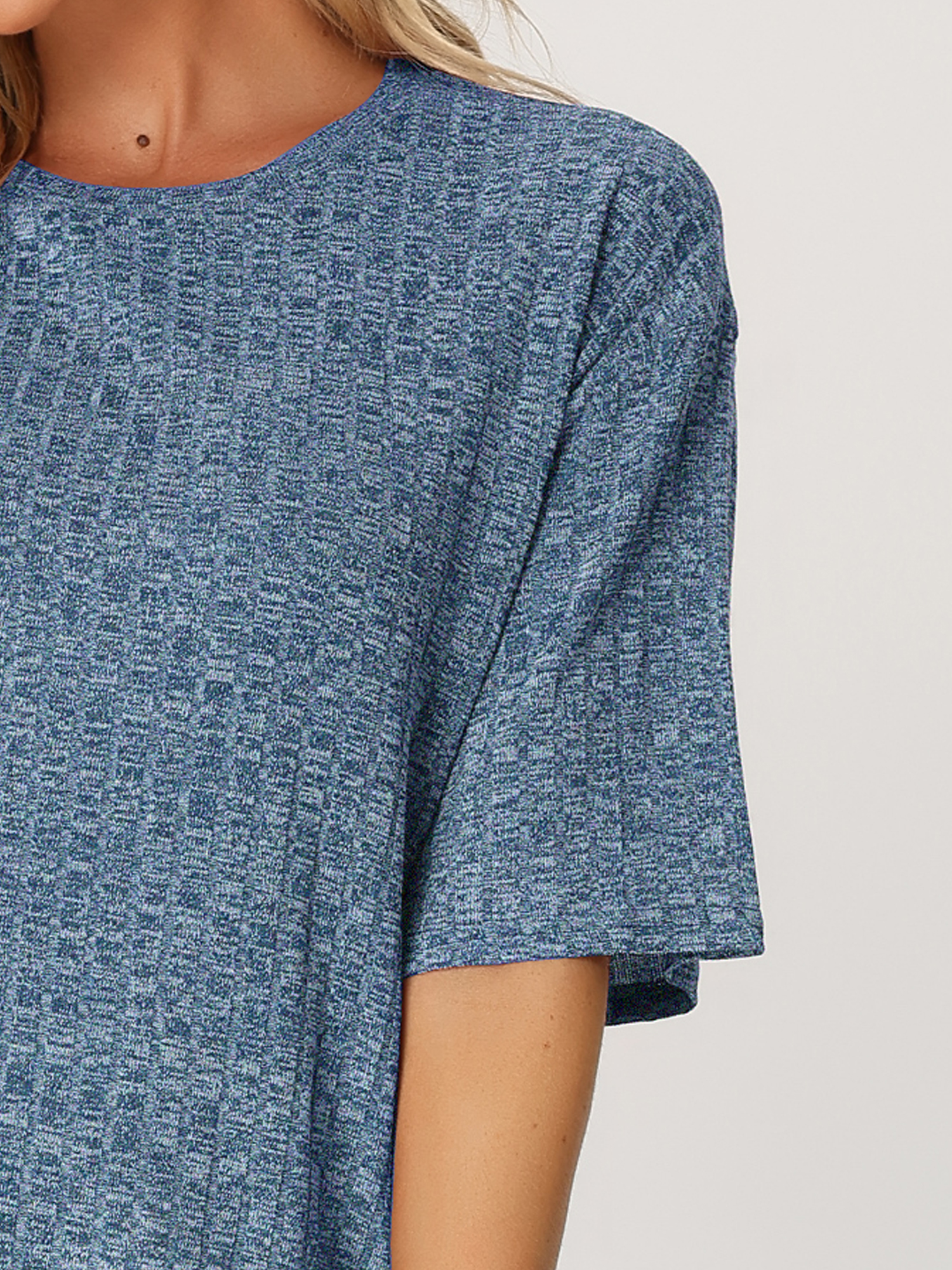 DARING DIVA Women's 2-Piece Knit Soft Tracksuit Short Sleeve Sweatshirt Set XL Blue
