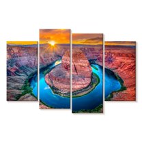 Elephant Stock Magic Horseshoe Bend Wall Art - Horizontal Multi Panel Canvas - Living Room Wall Decor - Nature Multi Panel - Orange And Turquoise Decor By Marco Carmassi - 43" x 27"