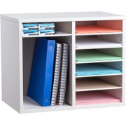 AdirOffice Wood 12 Compartment Adjustable Classroom Paper Literature Organizer File Sorter, White