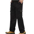 thumbnail image 2 of Men's Cargo Pants Cotton Solid Casual Pocket Outdoor Elastic Waistbelt Drawstring Trousers Work Pants B-Black, 2 of 4