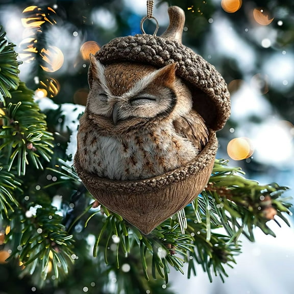 DAMAI Forest Animal Acorn Ornaments – Cozy Forest Christmas Ornaments, 2026 New Pine Cone Animal Decoration, Acrylic Miniature Sleeping Animal Decor for Holiday Home