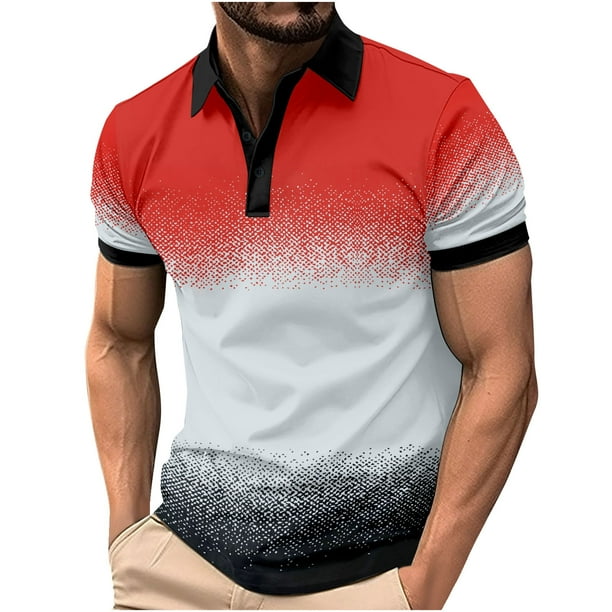 Camiseta Vestido Botón de Solapa Color Coincidencia Suelto Casual, 96% Viscosa 4% Spandex Camiseta de Punto para Hombres, Oficina, Golf Y Uso Diario