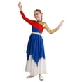 thumbnail image 3 of Aislor Kids Girls Color Block Long Sleeve Praise Dance Dress Worship Robe Dancewear Size 6-16 Royal Blue 14, 3 of 7