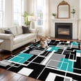 thumbnail image 2 of 8x10 Area Rugs for Living Room, Teal Blue Black Geometric Non Slip Area Rugs for Kitchen Bedroom Entryway, Modern Abstract Art Block Washable Carpet Runner Rug Floor Mats for Bedroom Home Decor, 2 of 8