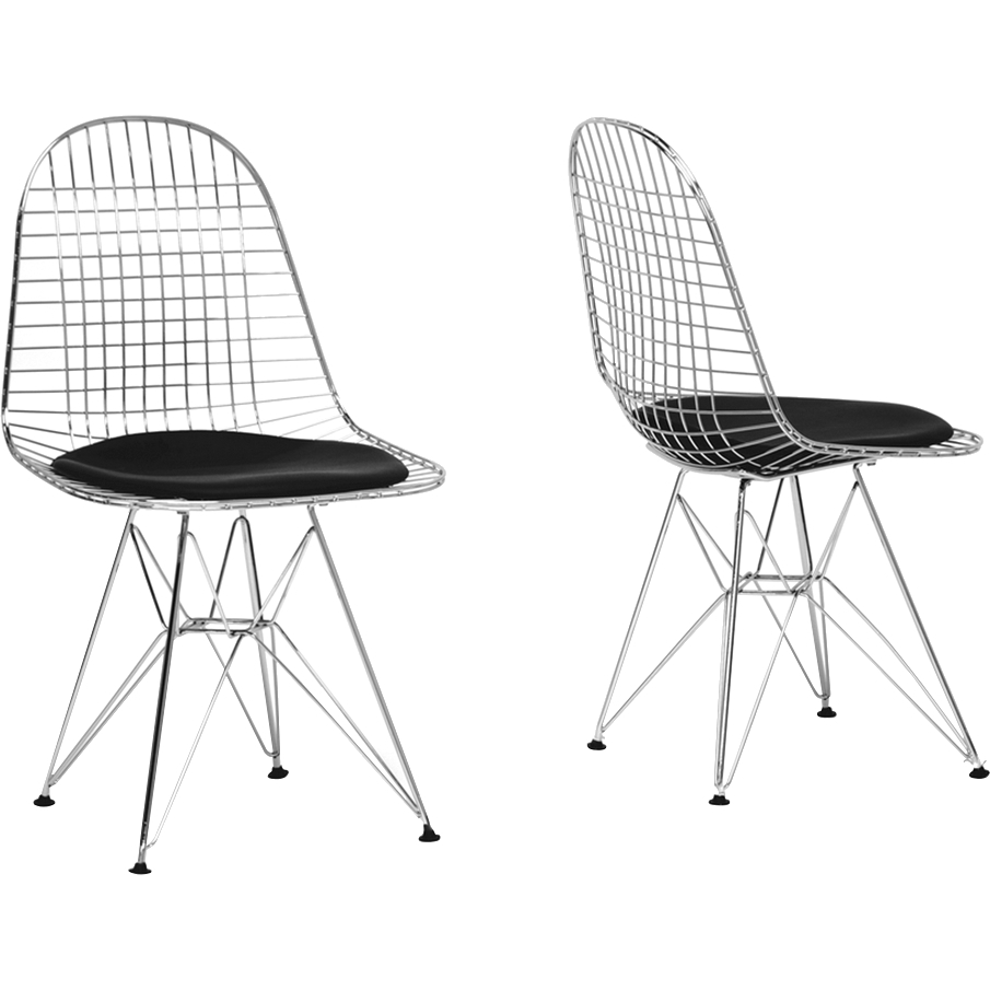 Baxton Studio Avery MidCentury Modern Wire Chair with Black Cushion (Set of 2)