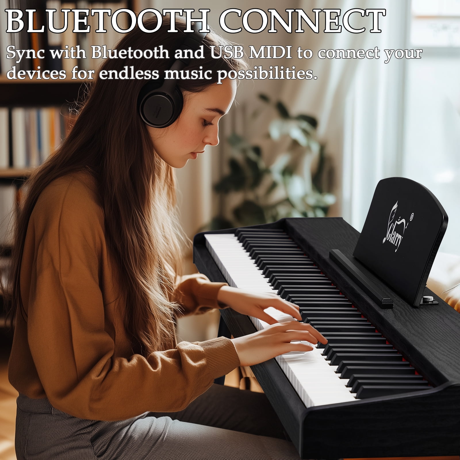 Zimtown 88-Key Digital Piano Semi-Weighted  with Triple Pedal, Headphones, Black