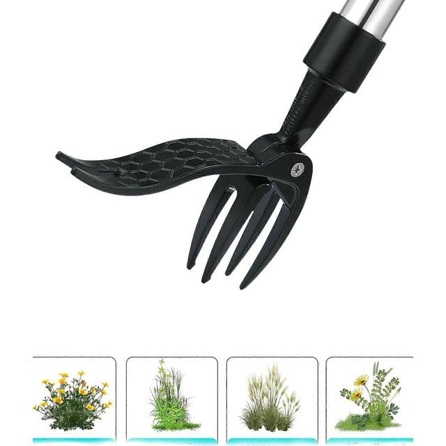 Standing Weeder, Weed Puller, Twister Claw Manual Weeding Tool Steel, Long Handle with 4 Claws, Roots Gardening Tool for Garden Lawn