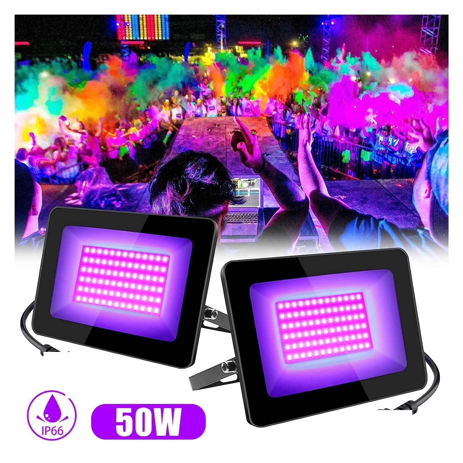 50W UV Black Light 395nm-405nm IP66 Waterproof Outdoor UV Flood Light For Blacklight Party Stage Lighting Aquarium Body Paint ,Power Saving