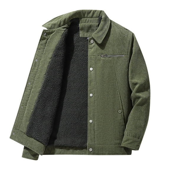JIKNTTR Men Coats Vintage Slim Fit Corduroy Denim Jacket Casual Stand Collar Button Down Lined Trucker Jacket Casual Overcoat