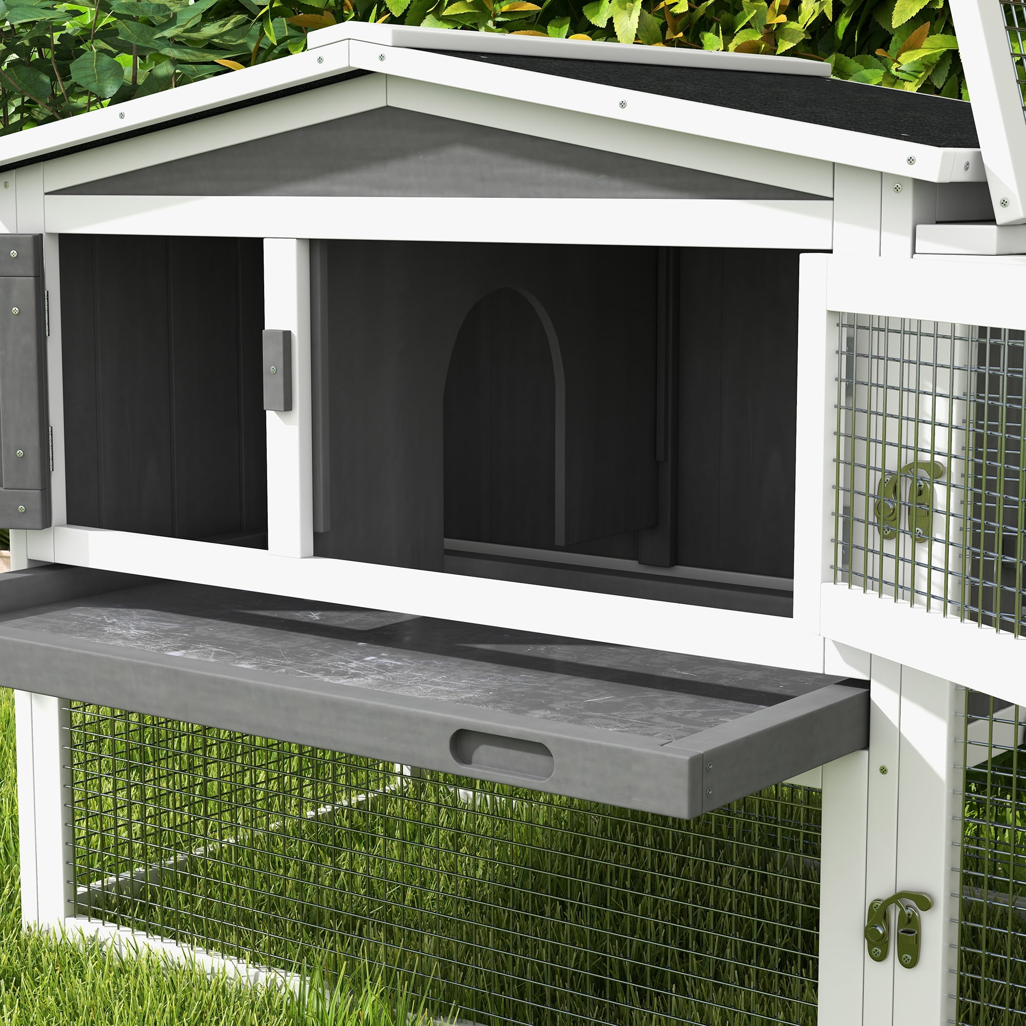 PawHut Rabbit Hutch 2-Story Bunny Cage Small Animal House with Tray, Run