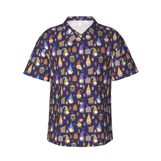 Balery Gnomes And Houses Camisas hawaianas de manga corta para hombre, camisas playeras de corte holgado, camisas de vacaciones con botones,Small