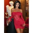 thumbnail image 5 of Off-shoulder Strapless Backless Sexy Mini Dress Women Gown Elegant Lace See Through Long Sleeve Ruched Club Party Dress, 5 of 21