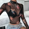 thumbnail image 4 of ZPAQI Womens Summer Long Sleeves Mock Neck Crop Top Romantic Colored Angel Cupid Printed T-Shirt See Through Mesh Party Club Blouse 4 Colors, 4 of 19