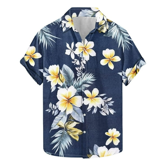 Camisas de Manga Larga para Hombres Moda Casual Floral Estampado Hawaiano Solapa Botón Superior, Ligero para Primavera Verano
