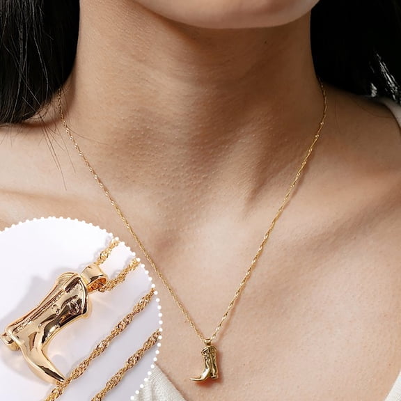 Valentine Jewelry Western Cowboy Boots Necklace Babstract Face Copper Plated Real Gold Lock Chain Mom Gifts Mother's Day Gifts Necklace Birthstone Necklace for Mom Birthday Gifts for Mom Gifts from D