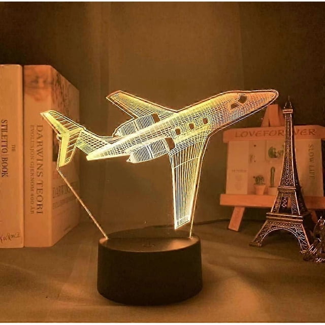 XYC Night Light 16 Color Acrylic 3D Illusion Baby Light Airplane for Kids Child Boy Bedroom Colorful Bedside Table Lamp Plane Gift 7F