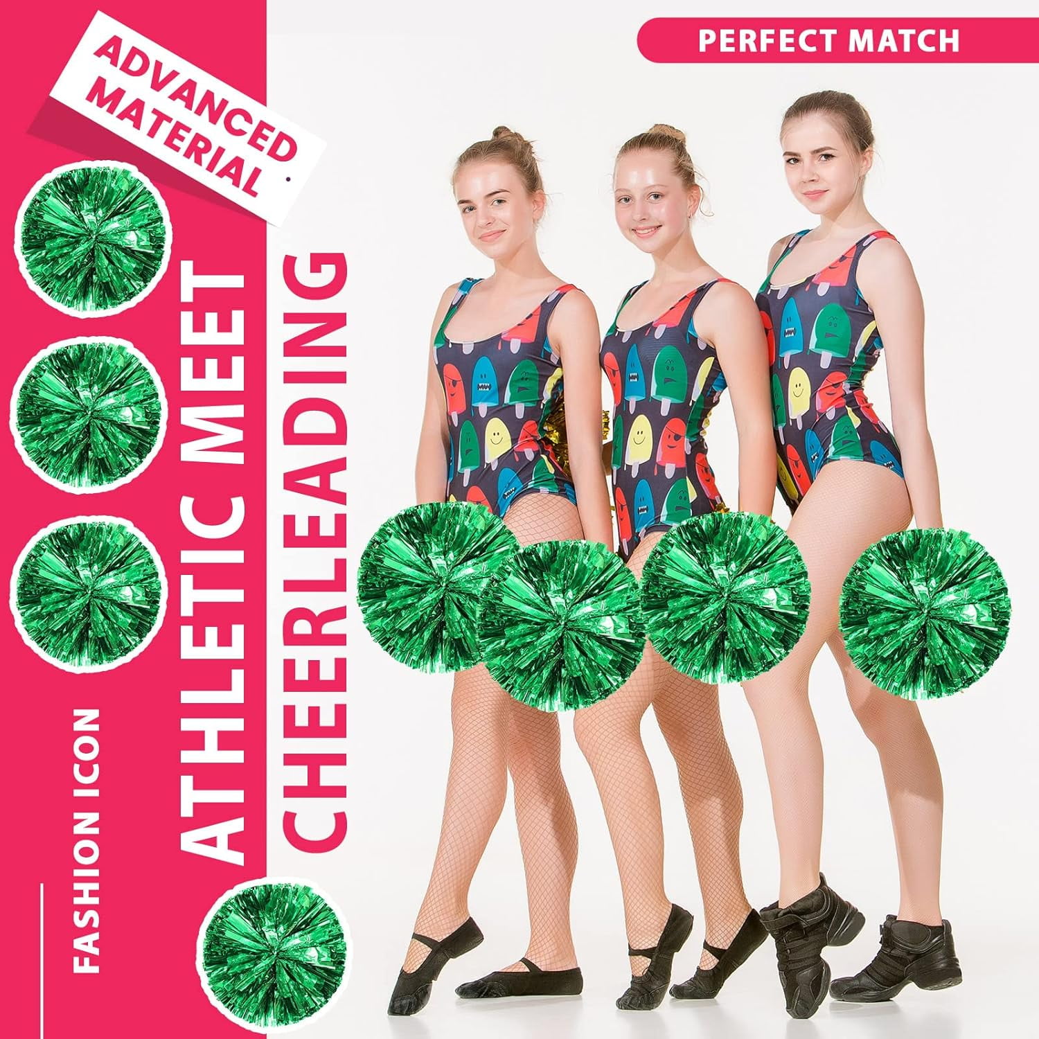 cheer pom pom, 20PCS Cheerleading Pom Poms, Premium Metallic Pom Poms Set Cheering Hand Flowers Handle Dance Pom Poms Cheering Squad Pompoms for Football Basketball Cheers
