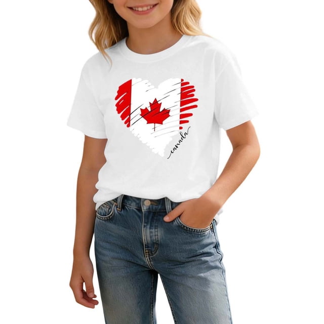 T-Shirt Drapeau Canadien T-Shirt Drapeau Canadien Imprimé Graphique Col Rond Manches Courtes Tee Garçons Fête Nationale T-Shirts Graphiques Enfants Fille T-Shirt pour Célébration de la Fête du Canada