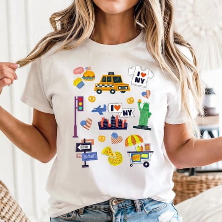 New York City Souvenir NY Icons T-Shirt Unisex, Sizes S-5XL, Tbun
