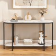 thumbnail image 2 of GZXS 42.1 Inch Oval Console Table with Storage Shelf, 2-Tier Sofa Table with Faux Marble Top, Behind Couch Table with Metal Frame, Sofa Table for Hallway, Foyer, Living Room, Black, 2 of 6