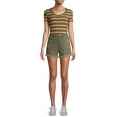 thumbnail image 3 of No Boundaries Juniors Ribbed Short Sleeve Striped Scoop Neck Top, 3 of 6
