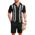 thumbnail image 3 of COOFANDY Men's 2 Piece Short Sets Casual Button Down Shirt and Shorts Set Knit Polo Set Vintage Summer Beach Outfits, 3 of 6