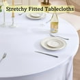 thumbnail image 4 of 4Pack White Round Spandex Tablecloths for 60 inch Table, Stretchy Wrinkle Free 120inch Fitted 5FT Round Table Cloths Cover with Skirt for Wedding Birthday Party Dining Banquet Events, 4 of 8