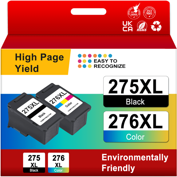 275XL 276XL Ink Cartridge for Canon Ink 275 and 276 for Pixma TS3722 TS3522 TR4720 TR4722 Printer (Black Tri-Color)