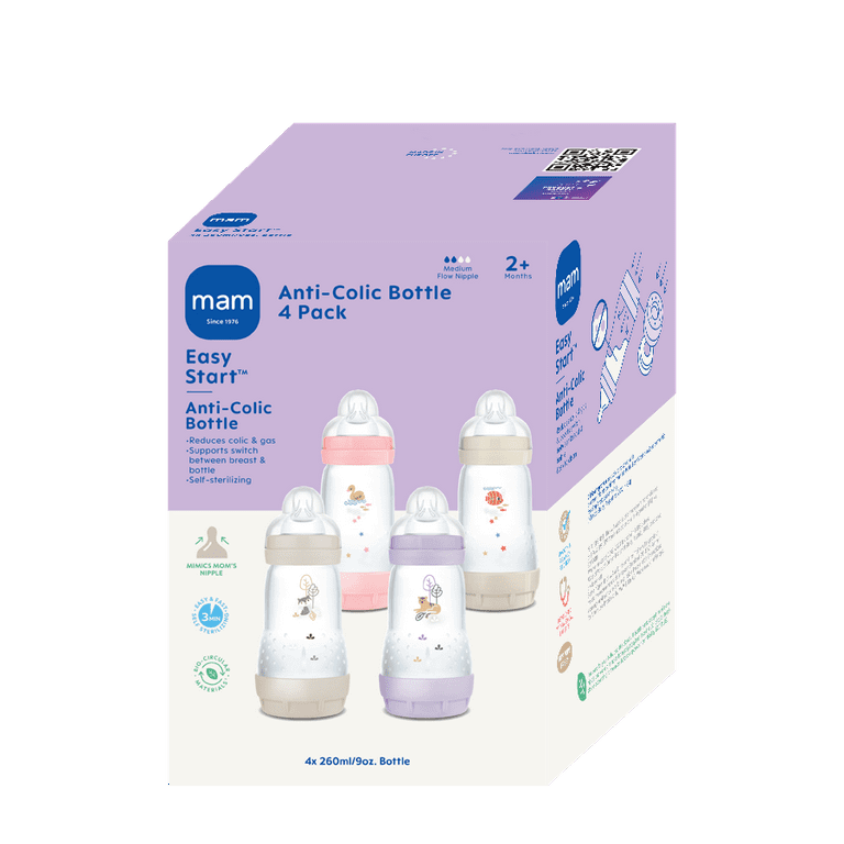 MAM 9oz Easy Start Anti-Colic Baby Bottles, Medium Flow Nipple