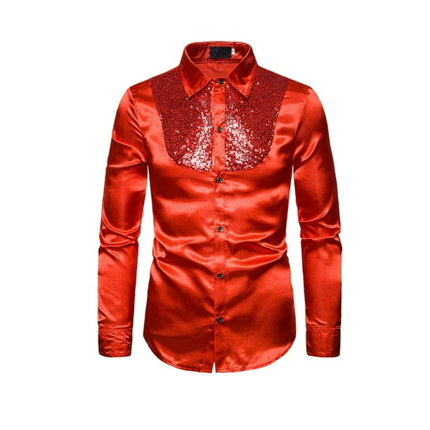 Men's Silk Satin Long Sleeve Shirt Ruffled Vintage Wedding Tuxedo Dress