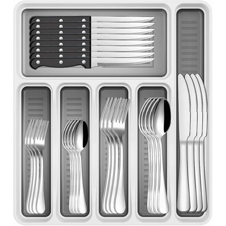 48-Piece Stainless Steel Flatware Silverware Set for 8, Reusable Utensil Cutlery Set with Gift Box, Dishwasher Safe, Ideal for Home, Wedding Gift & Housewarming Present