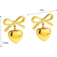 thumbnail image 3 of Stainless Steel Heart Shaped Bowtie Charm Dangle Drop Earrings, 3 of 3